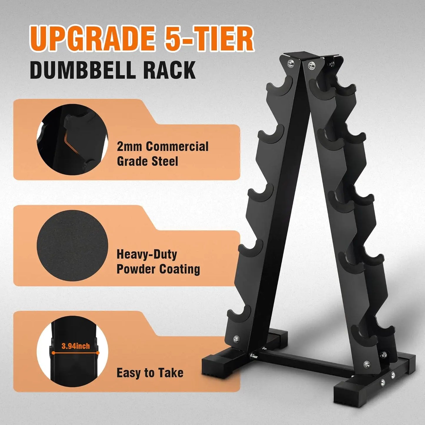 Rubber Coated Dumbbell Set With Rack 150 LB