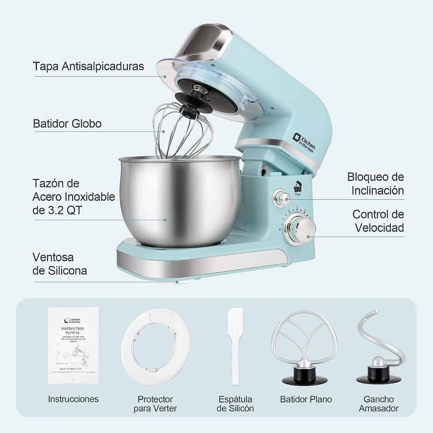 Electric Kitchen Stand Mixer With 6 Speeds And Attachments