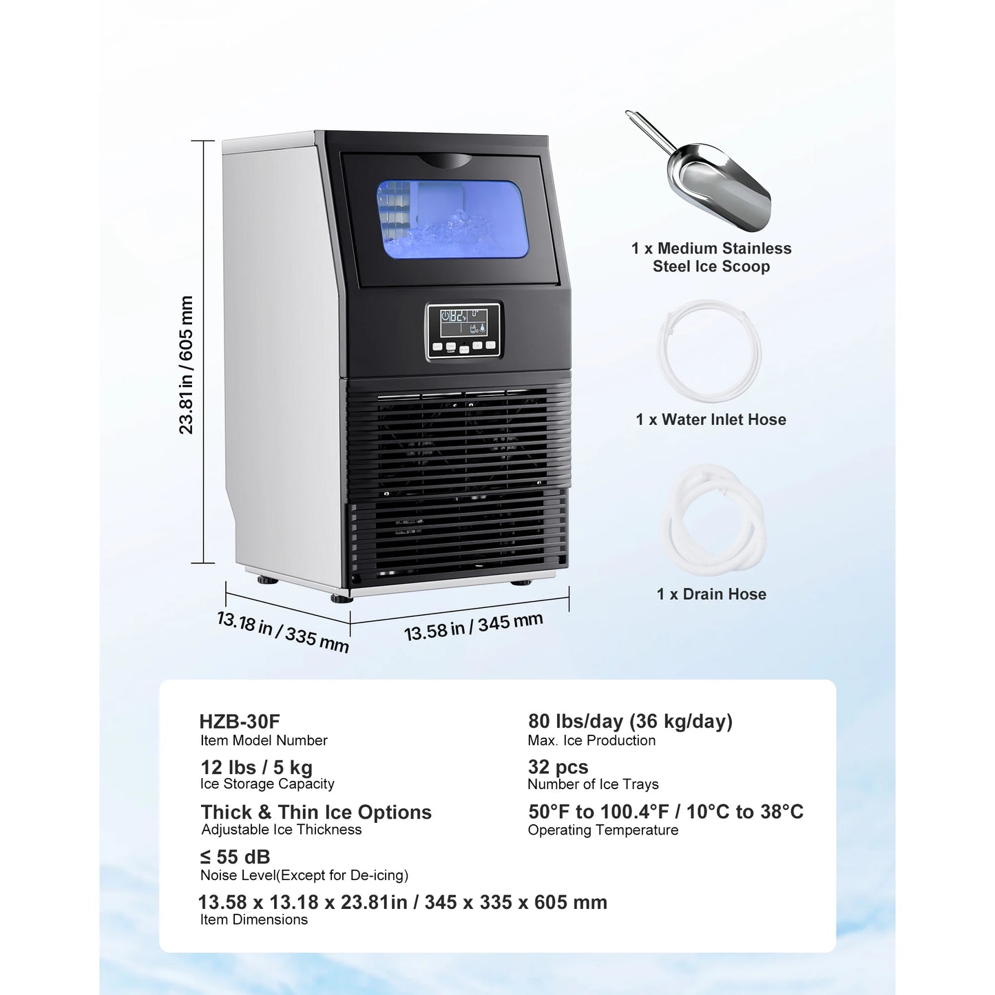 SucceBuy Commercial Ice Maker 80 Lbs Daily With Self