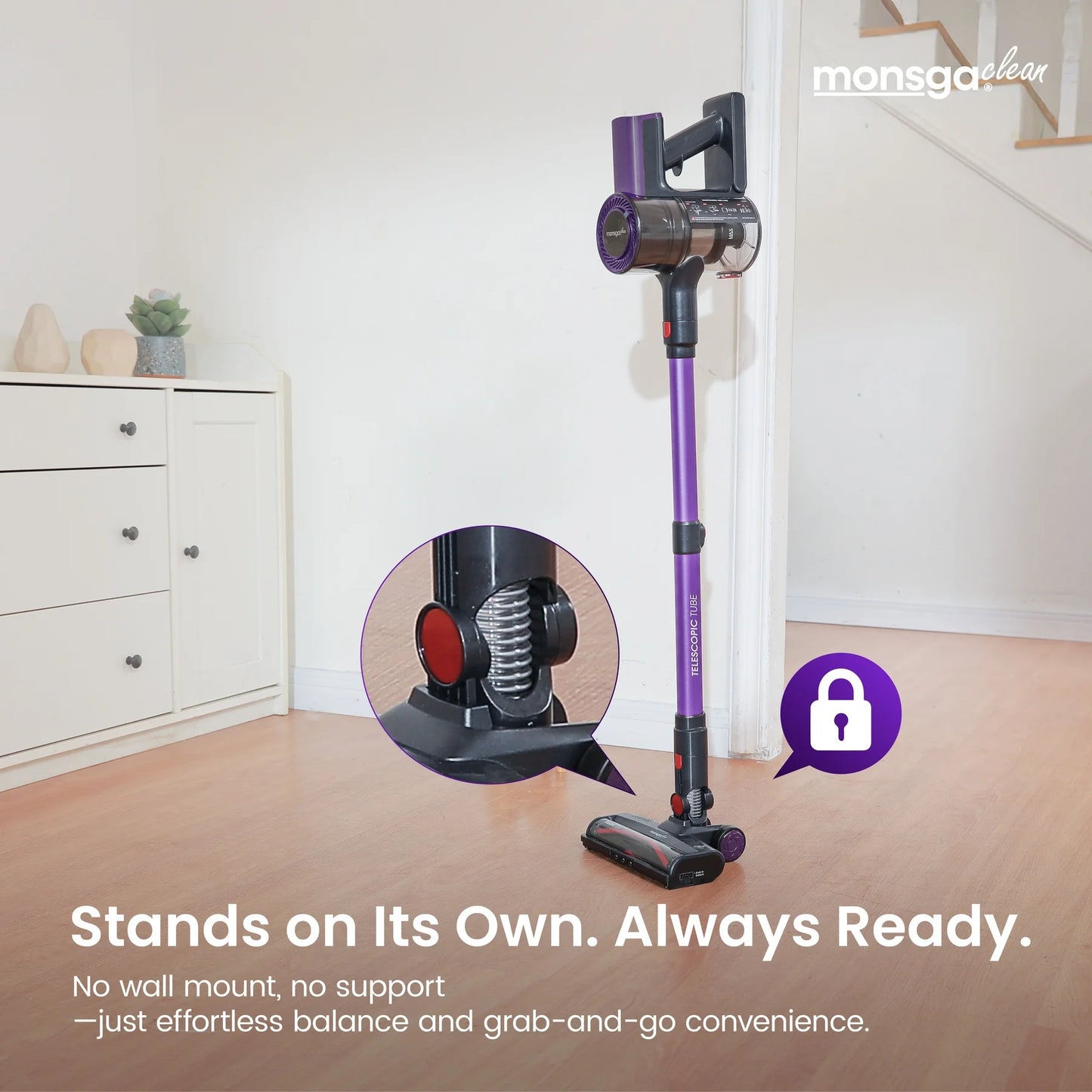 MONSGA Cordless Vacuum Cleaner 55KPA 450W Anti-Tangle Brush