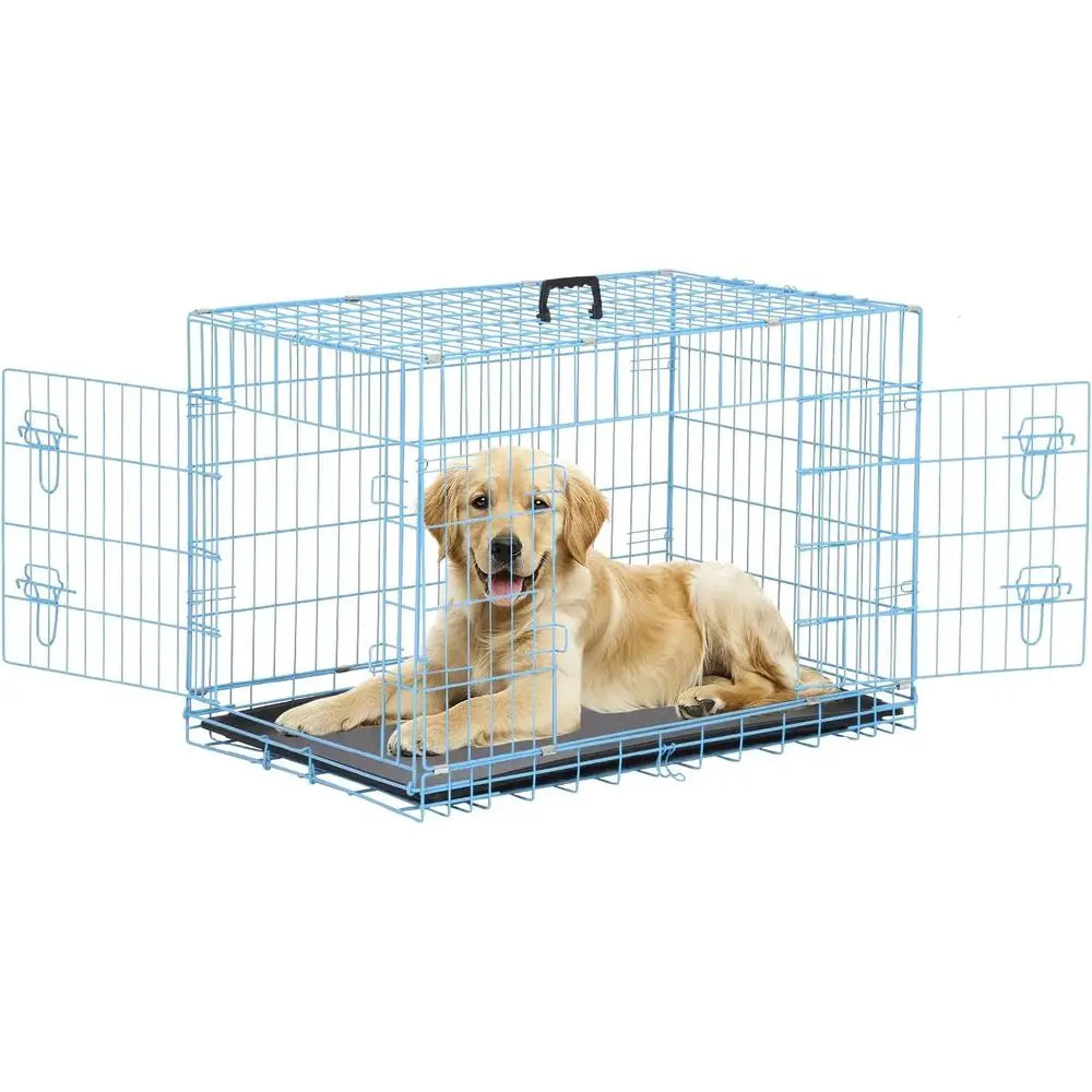 Secure Metal Dog Crate Double Doors Leak Proof Pan