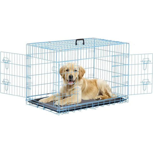 Secure Metal Dog Crate Double Doors Leak Proof Pan