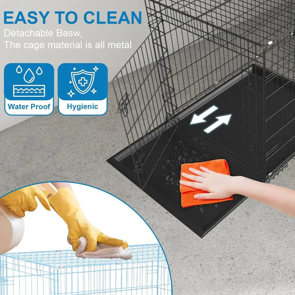 Secure Metal Dog Crate Double Doors Leak Proof Pan