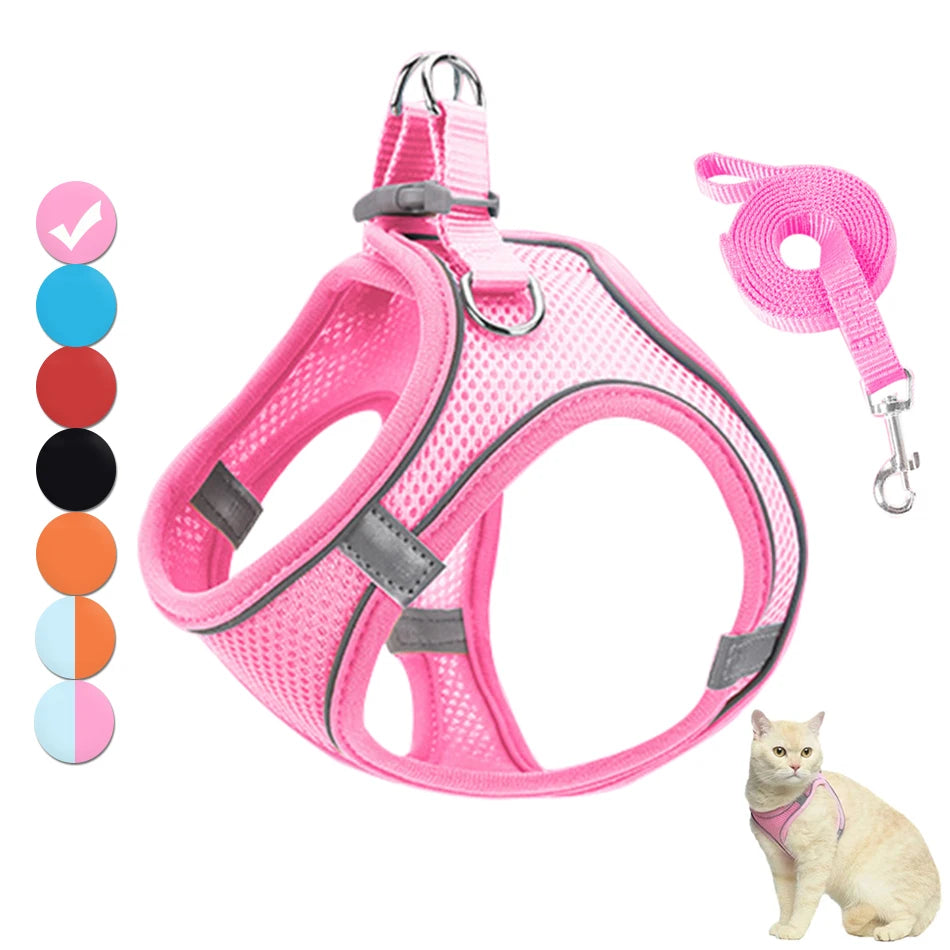 Reflective Cat Harness And Leash Set Adjustable