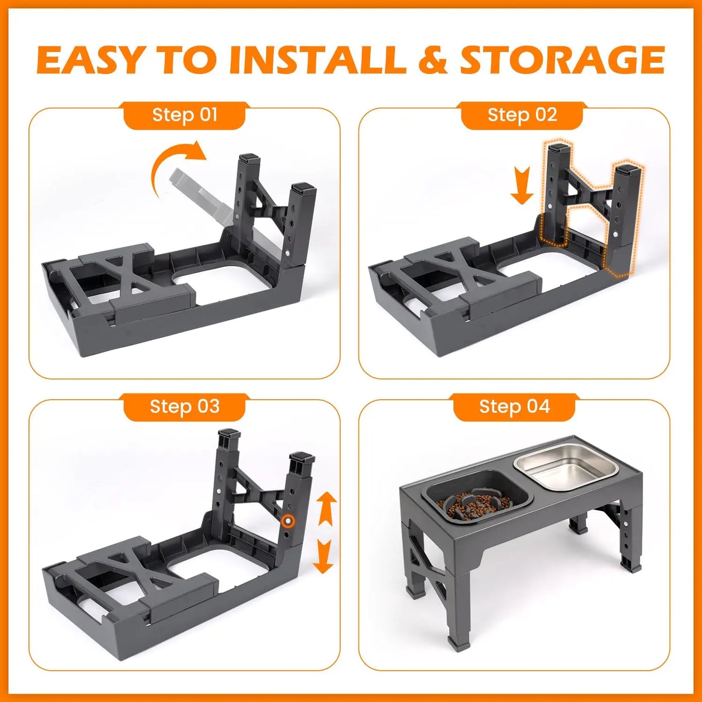 Two In One Elevated Slow Feeder Dog Bowls Foldable Stand