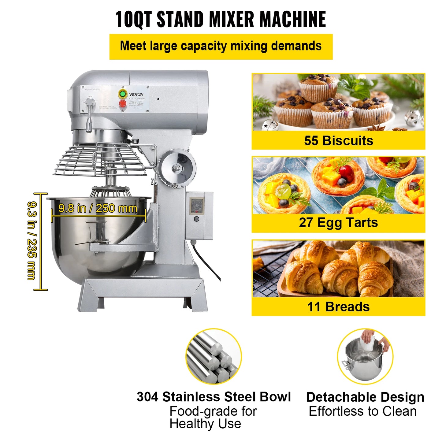SucceBuy Commercial Food Mixer Heavy Duty Stainless Steel