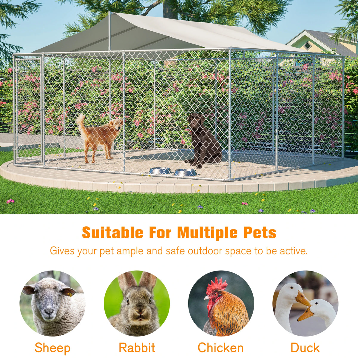 Heavy Duty Galvanized Steel Outdoor Dog Kennel With Cover