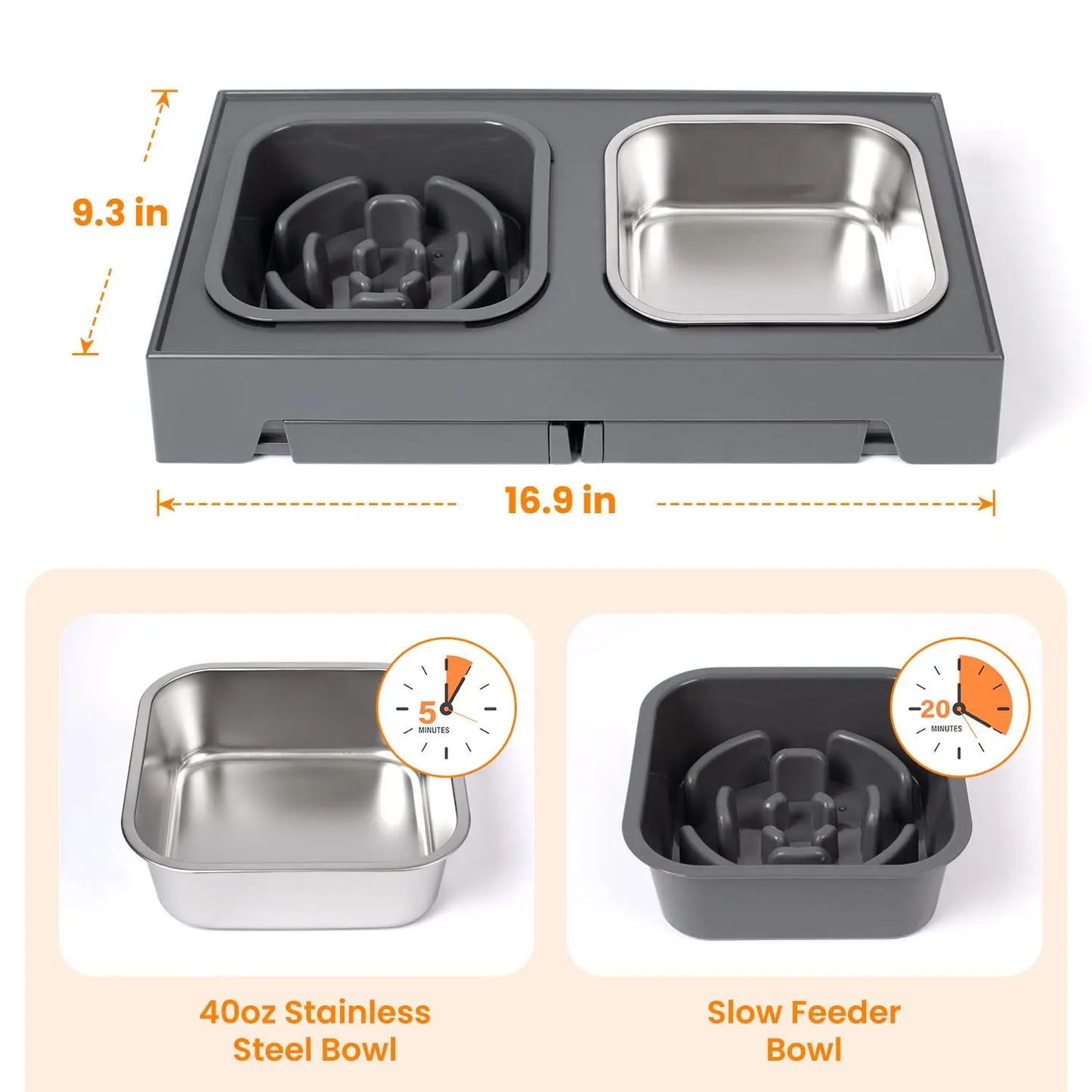 Two In One Elevated Slow Feeder Dog Bowls Foldable Stand