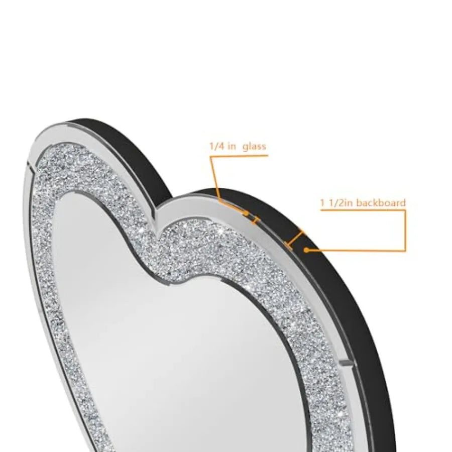 Heart Shaped Decorative Wall Mirror With Silver Diamond