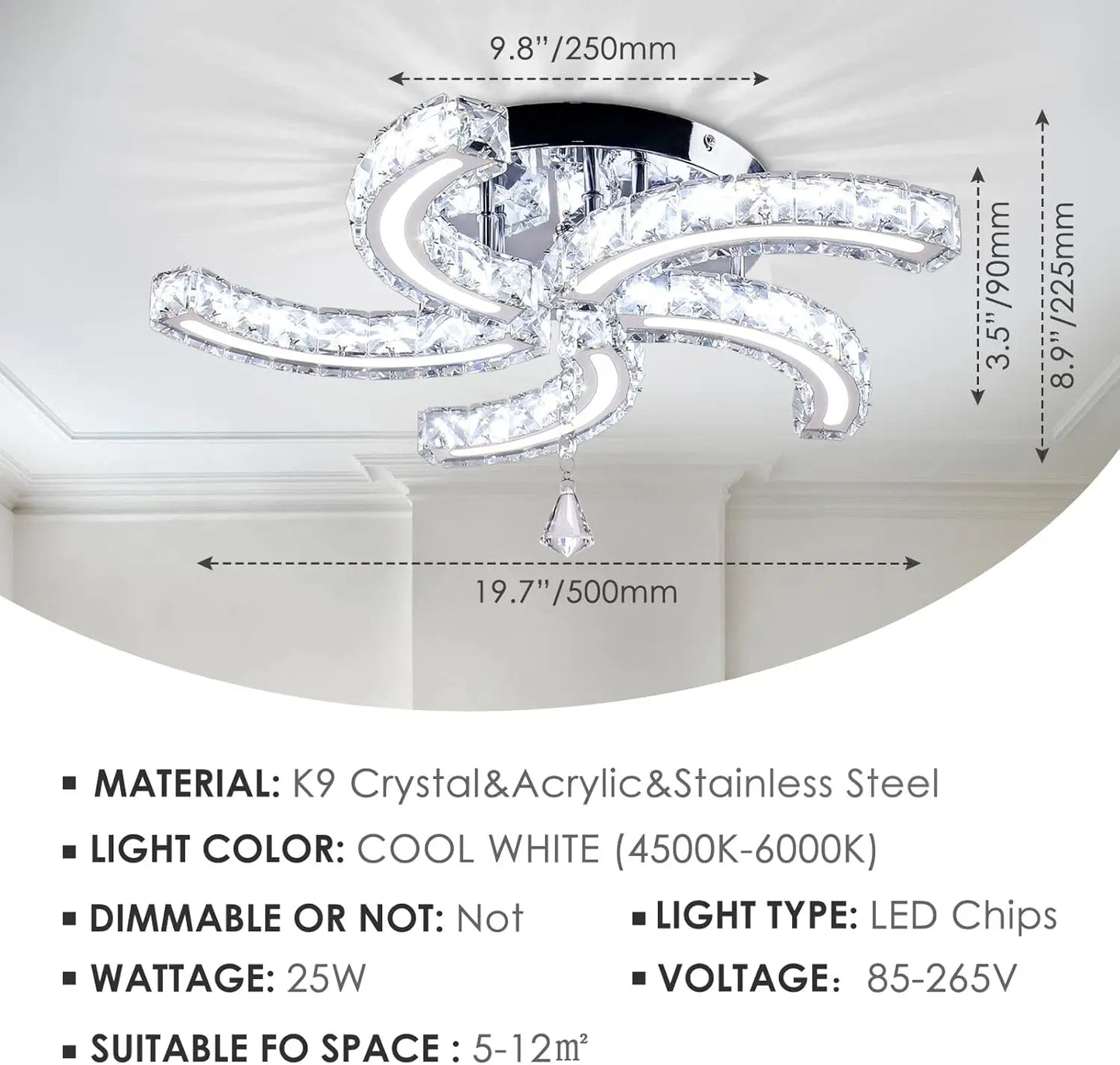 FRIXCHUR Acrylic Crystal Chandeliers Ceiling Light
