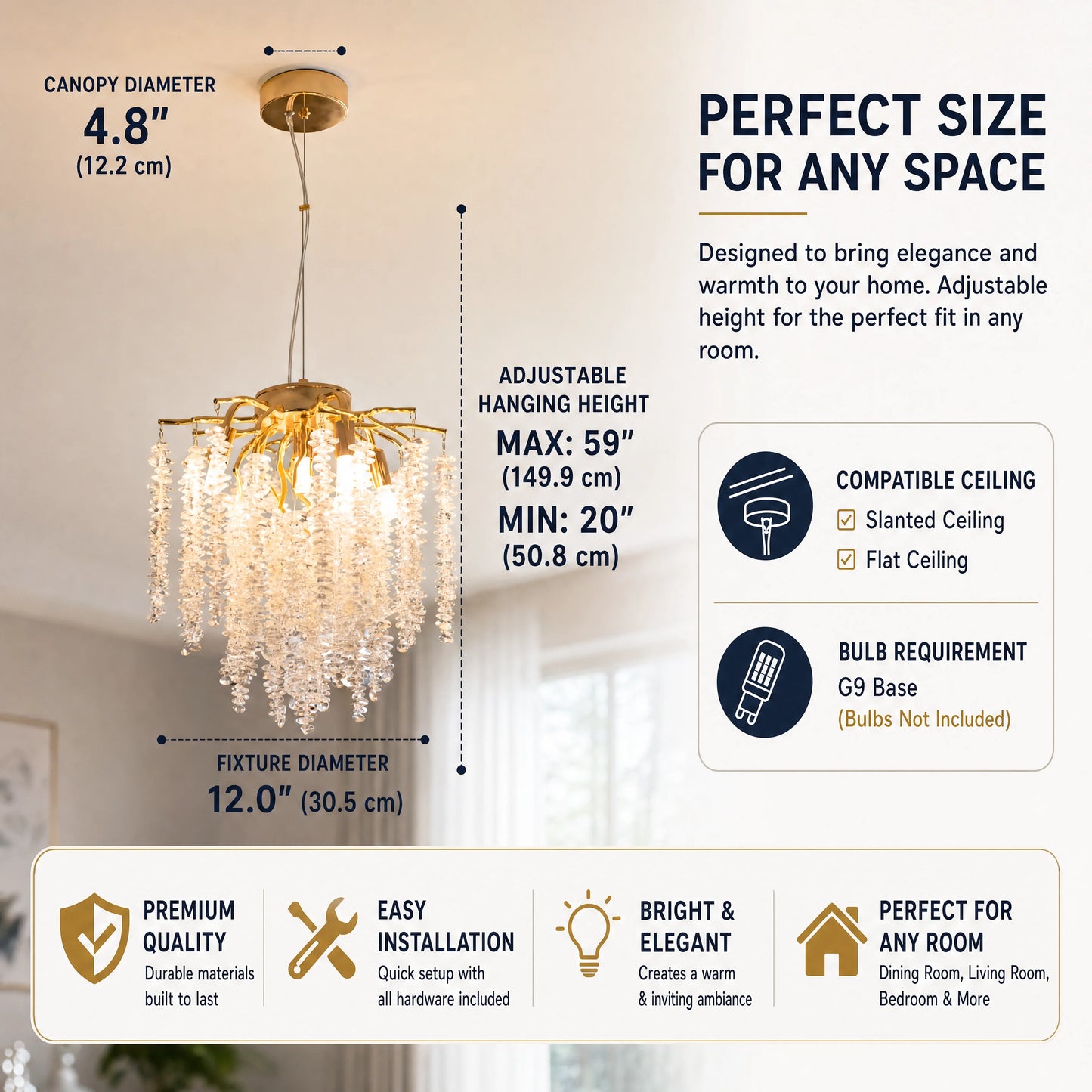 Gold Crystal Tree Chandelier Pendant Light Fixture