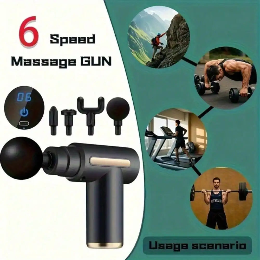 Fascia Massage Gun Portable Muscle Massager With 4 Heads