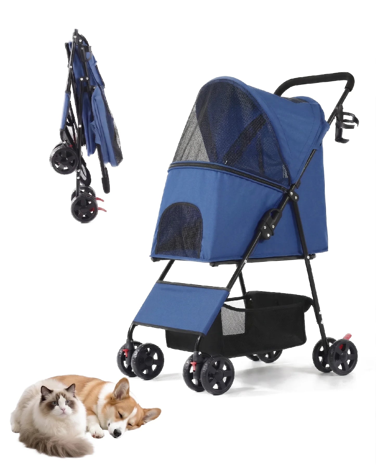 Cabusatly Lightweight Pet Stroller With Storage Basket