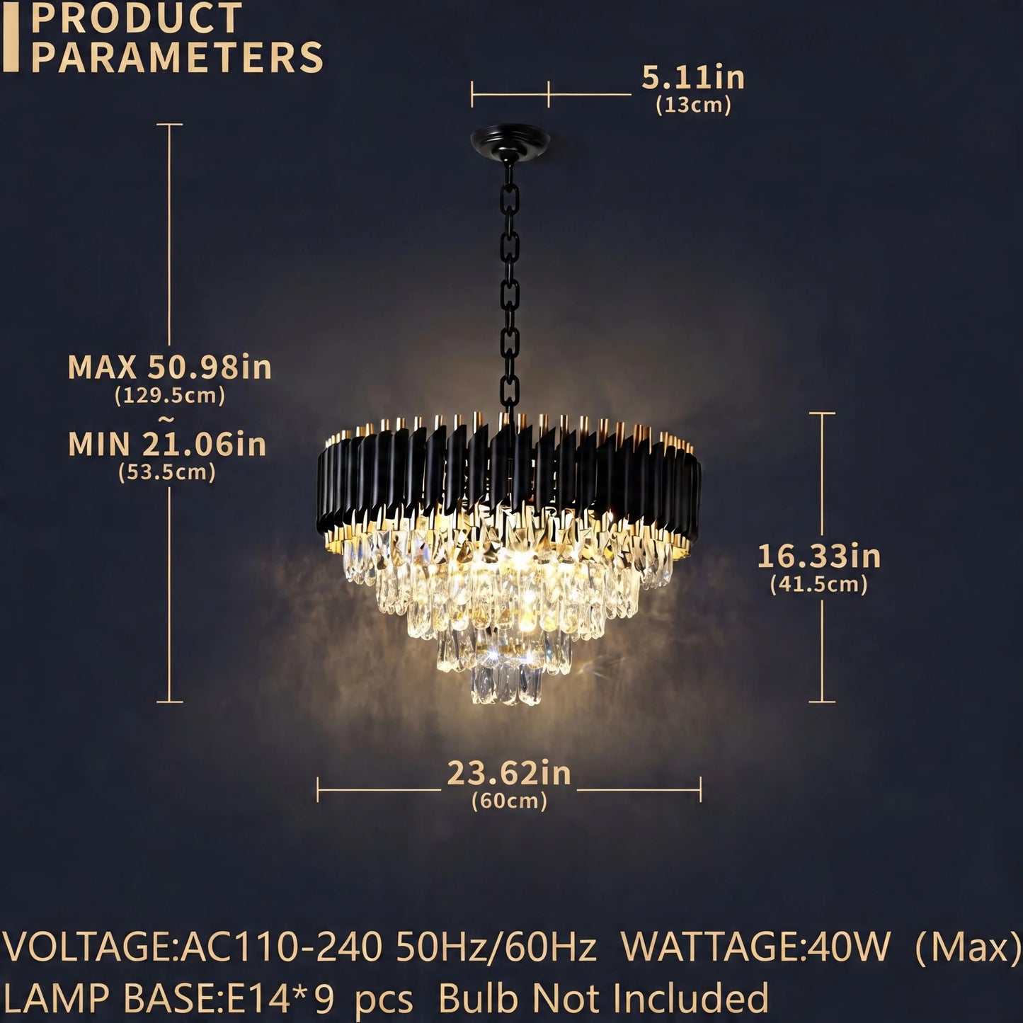 Dimmable 5 Tier K9 Crystal Chandelier For Living Room