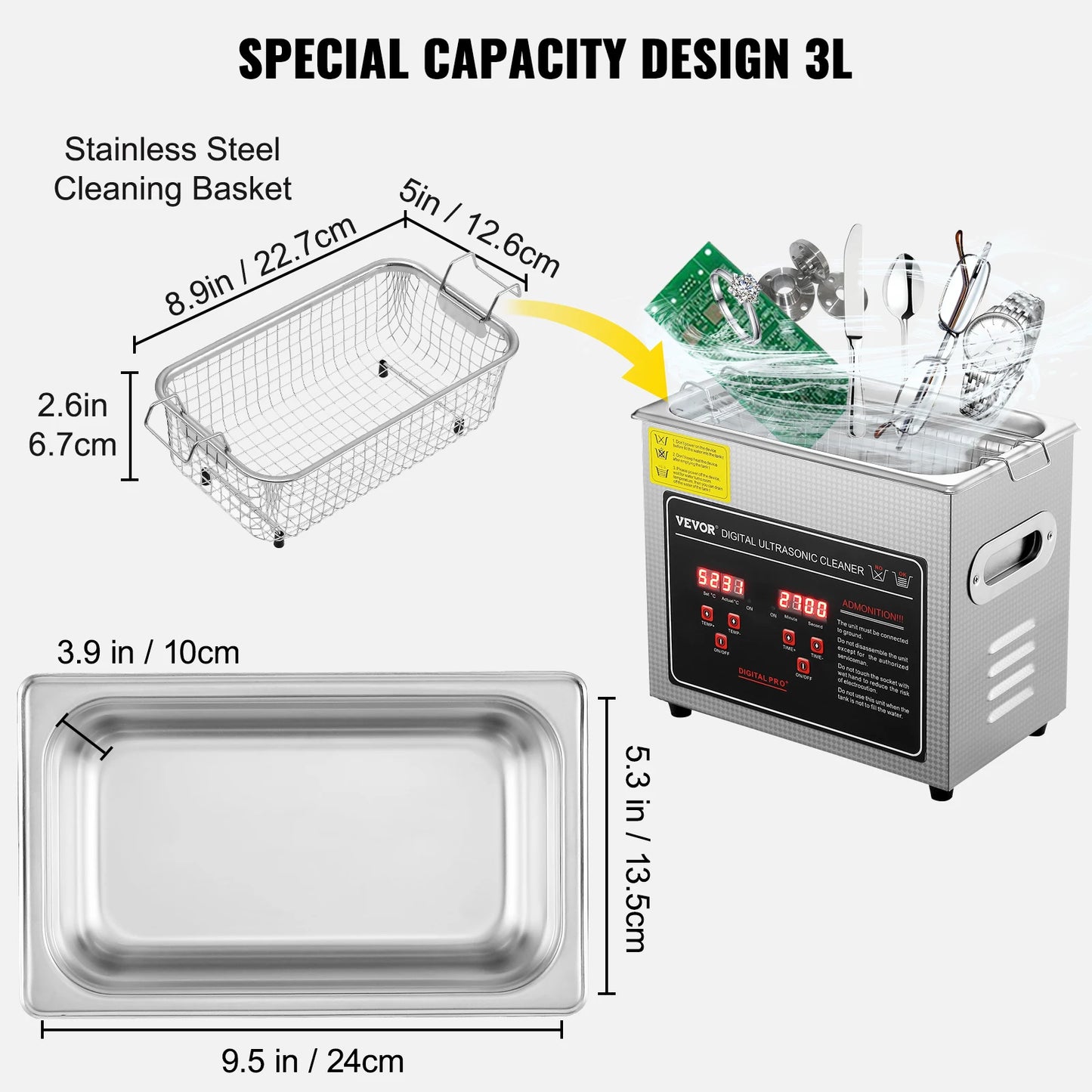 SucceBuy Ultrasonic Cleaner Stainless Steel