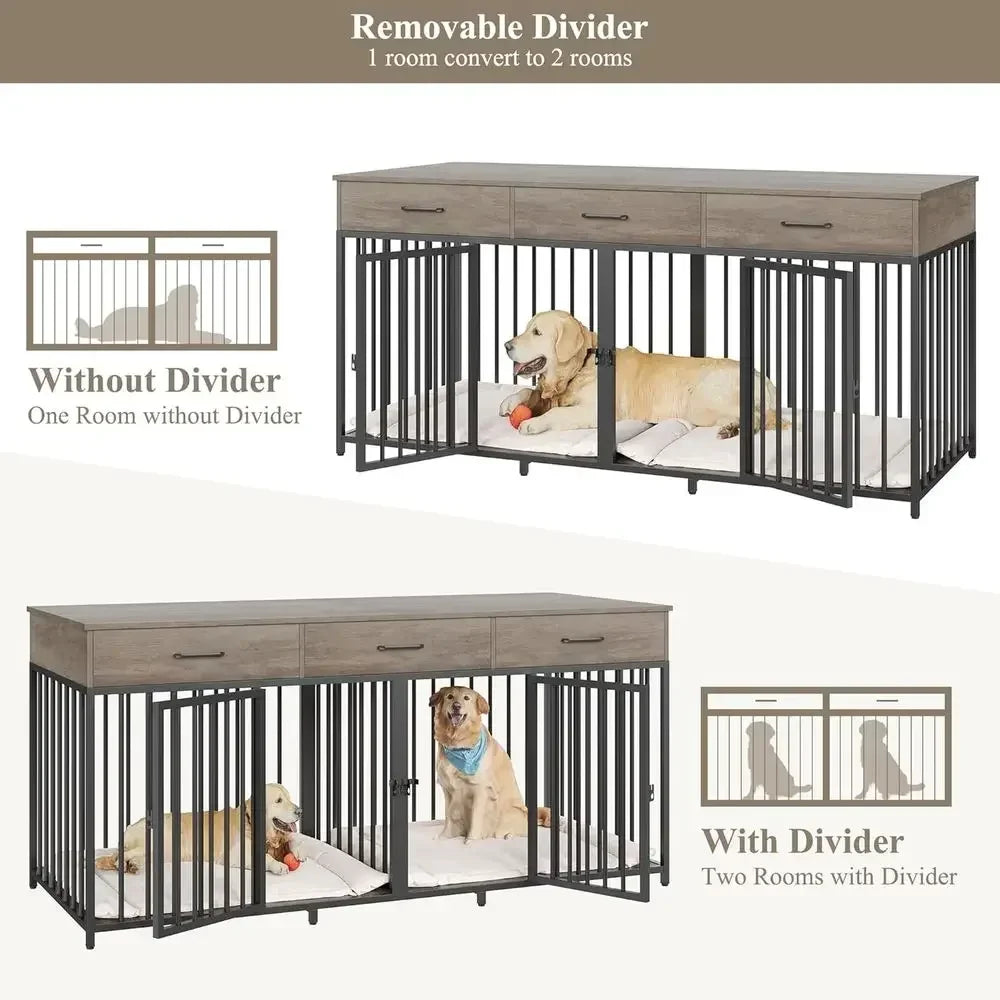 Sturdy Wooden Indoor Dog Kennel With Three Doors