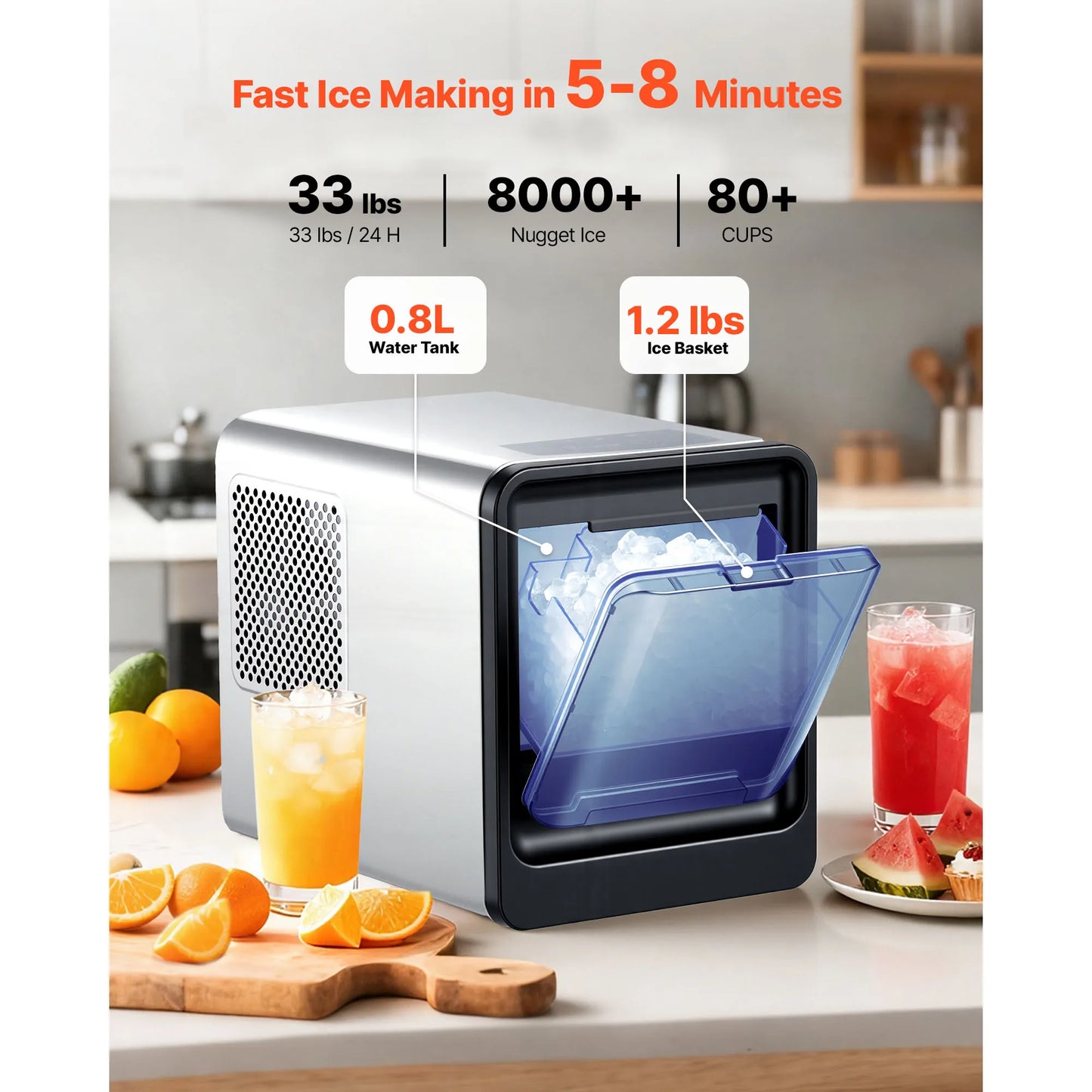 Vevor Countertop Nugget Ice Maker Self Cleaning Portable