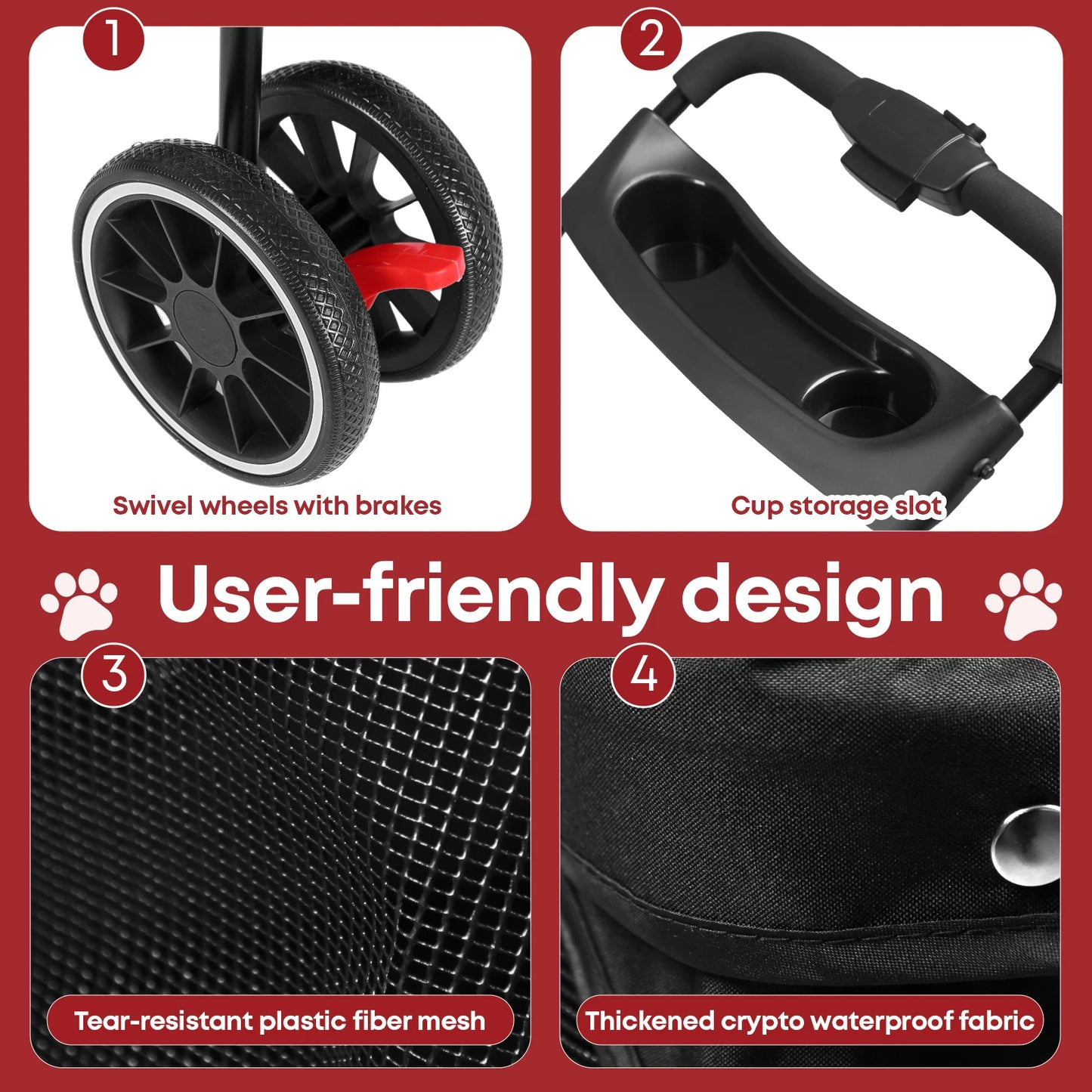 Chihuahua Pet Stroller 3 Wheel Foldable Breathable Canopy