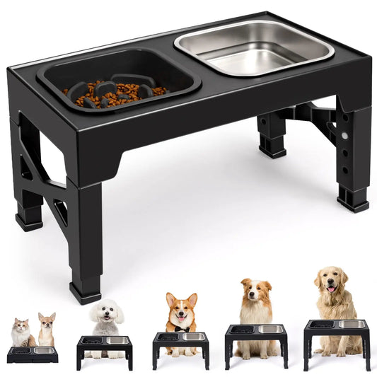 Two In One Elevated Slow Feeder Dog Bowls Foldable Stand