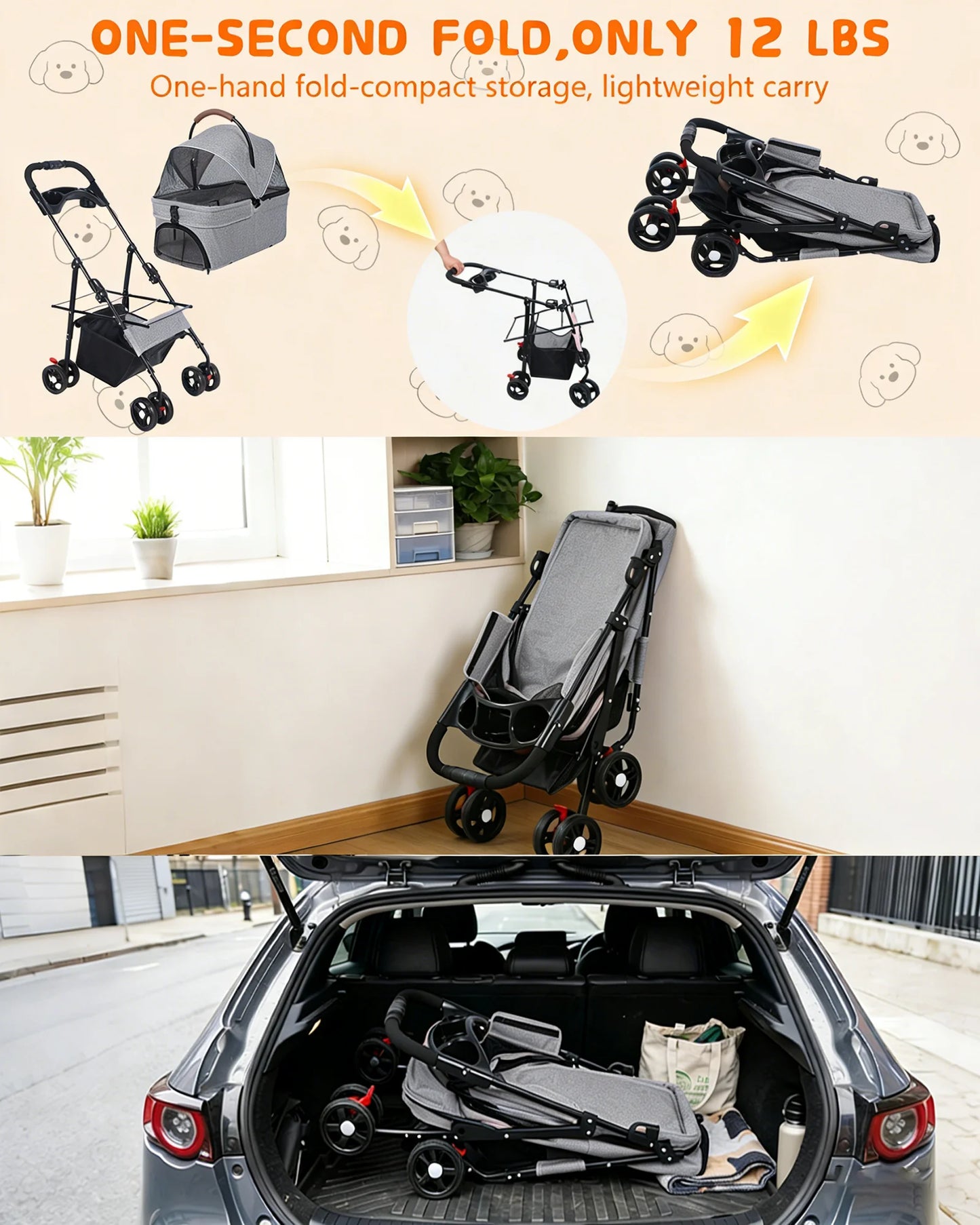 Cabusatly Detachable Two In One Dog Stroller