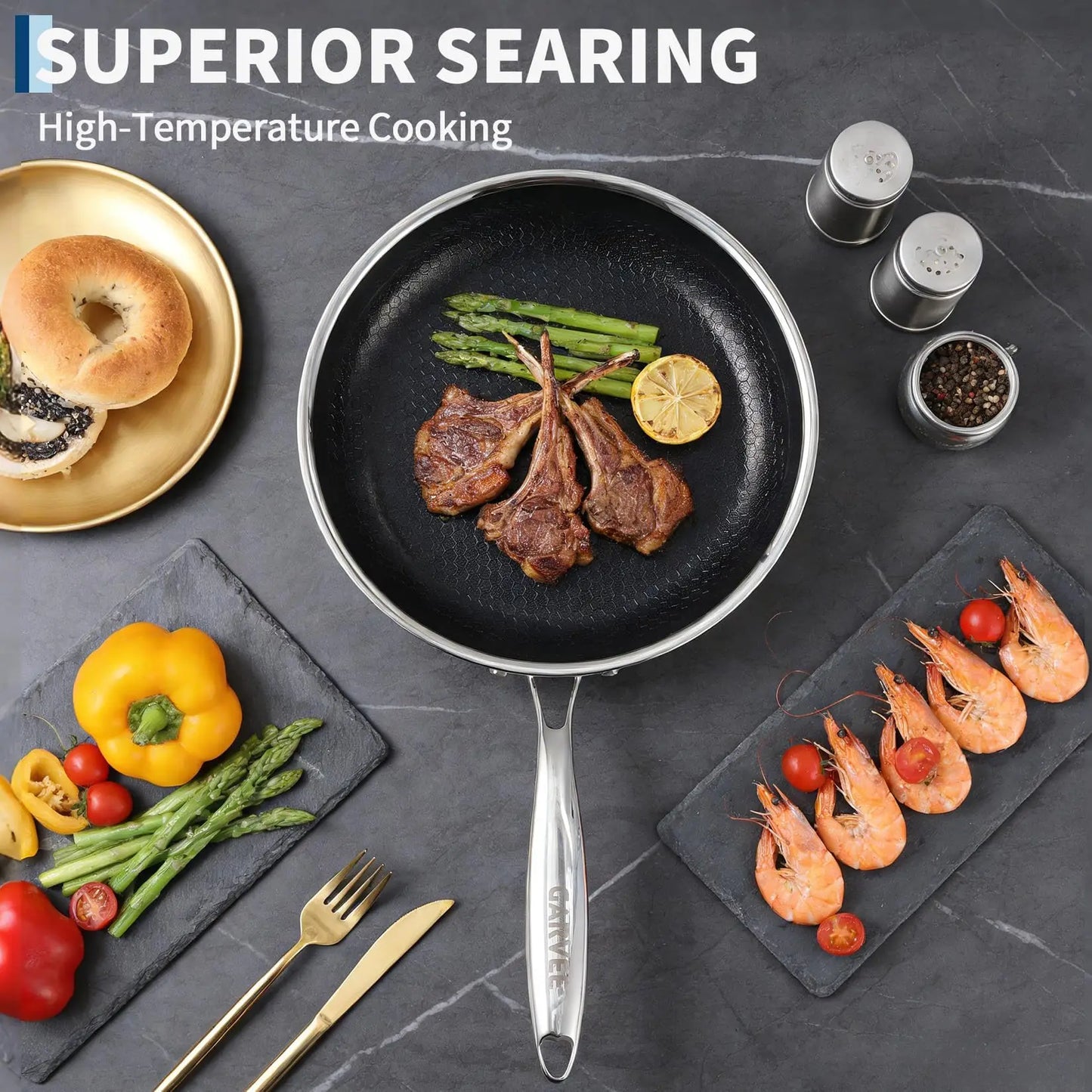 HiMISS Tri-Ply Stainless Steel Nonstick Frying Pan Set