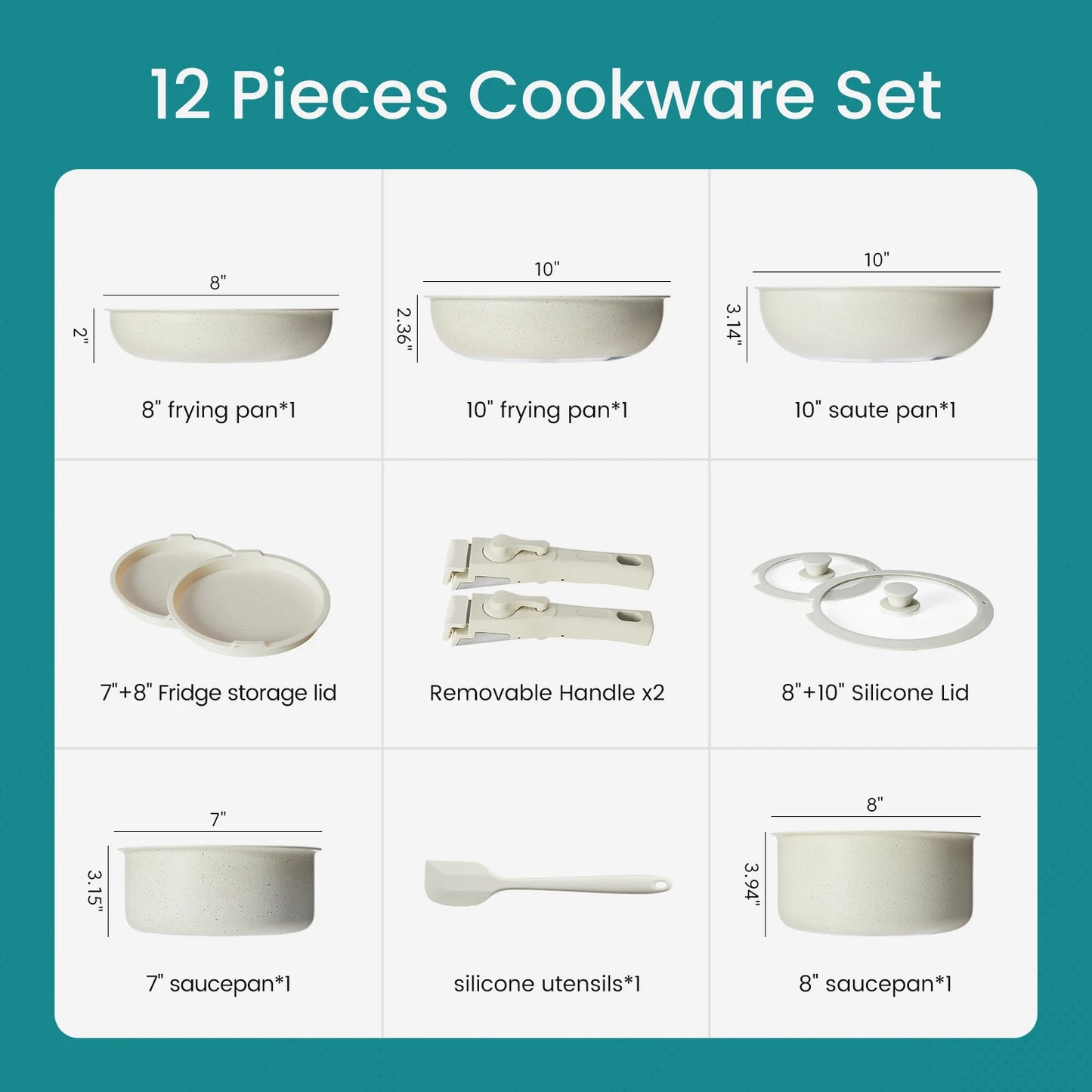 JHK 12 Piece Nonstick Pots and Pans Set Granite Coating
