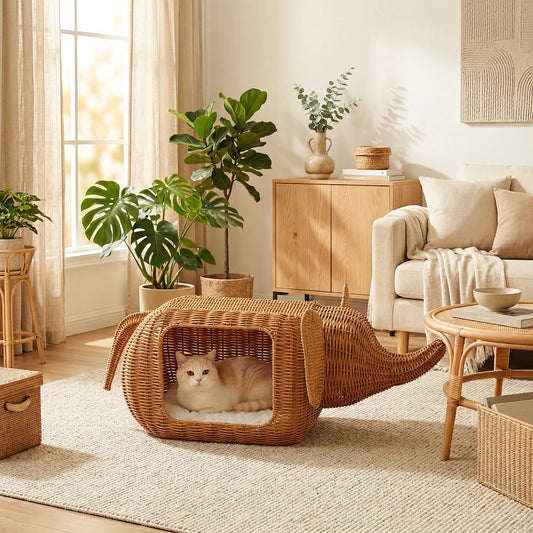 Pawz Road Elephant Wicker Cat Bed With Cushion