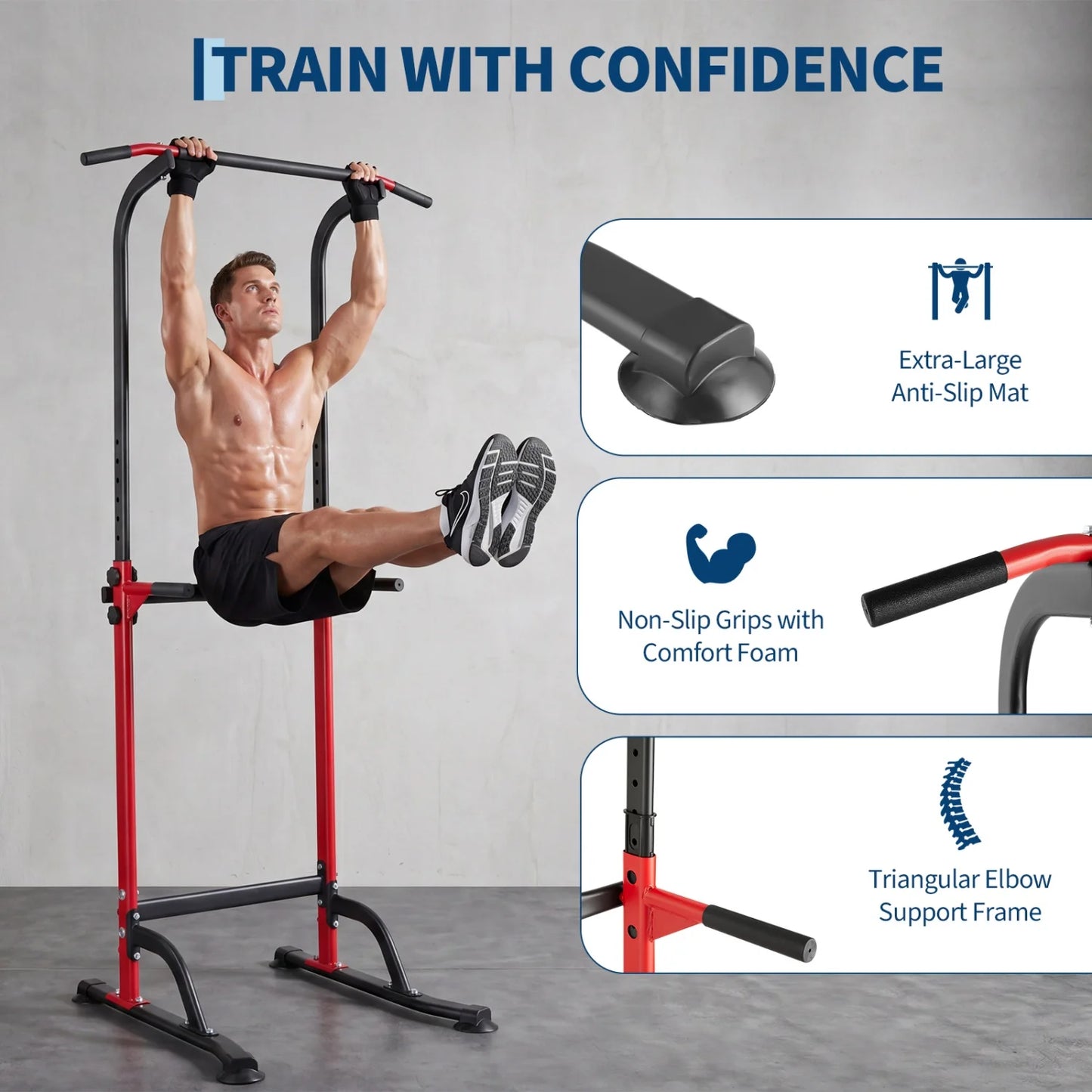 HiMISS Power Tower Pull Up Dip Station Adjustable Height