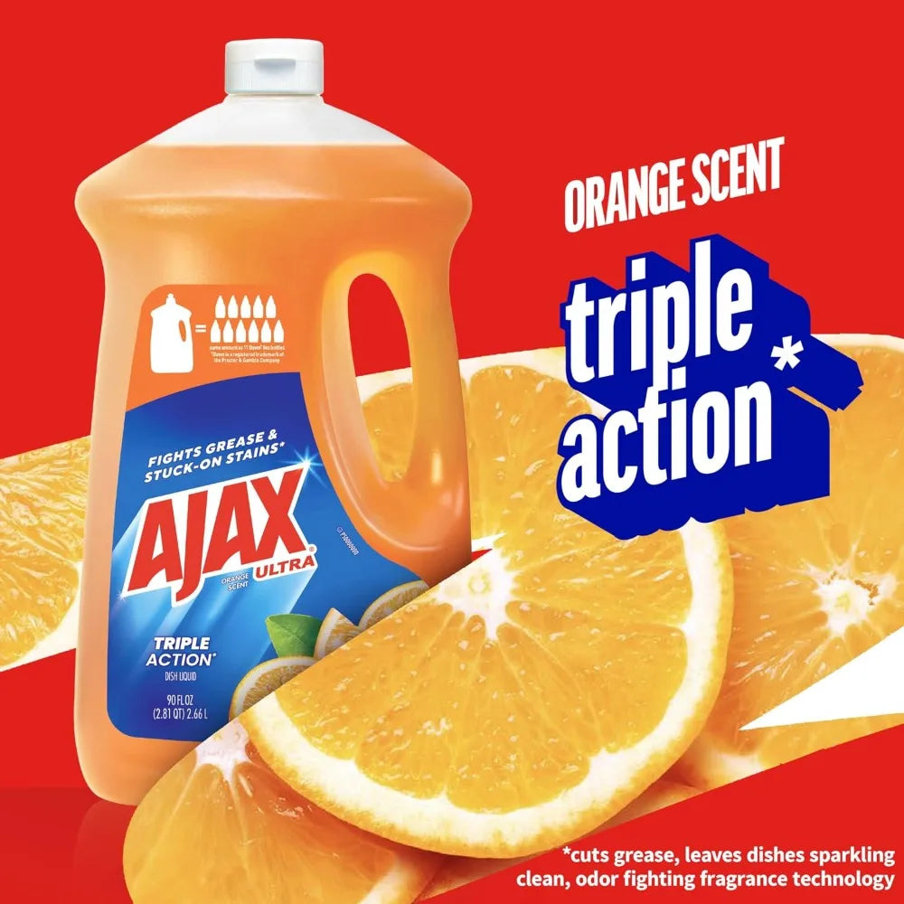 Ultra Concentrated Orange Scented Liquid Dish Soap Triple Action Formula Large 90 FL oz Bottle