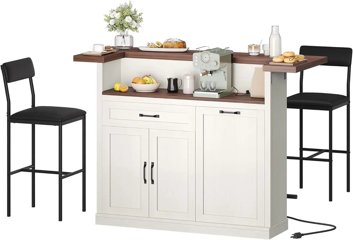 Modern Bar Table With Stools And Drop Leaf Island