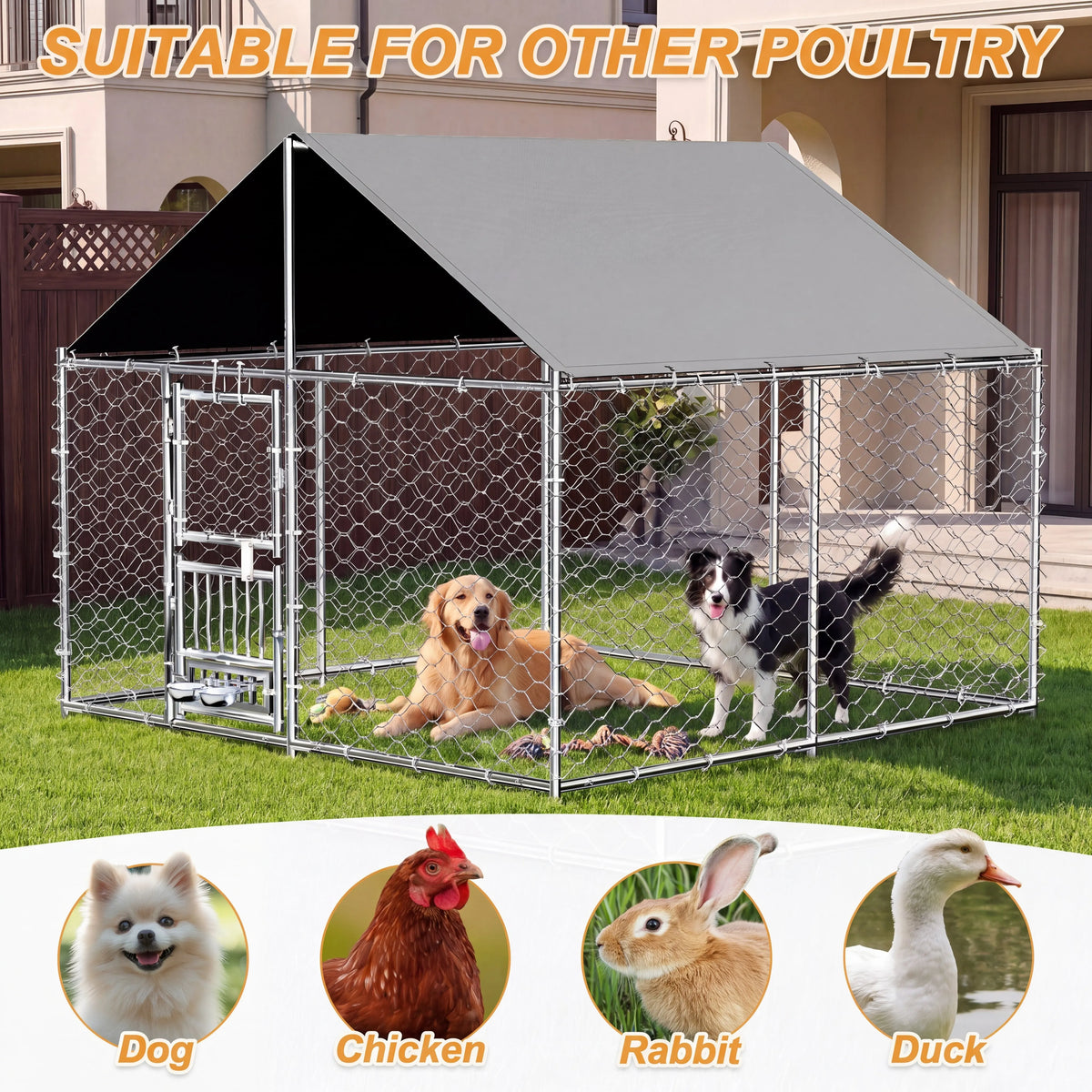Heavy Duty Dual Opening Large Dog Kennel Stainless Steel Bowl