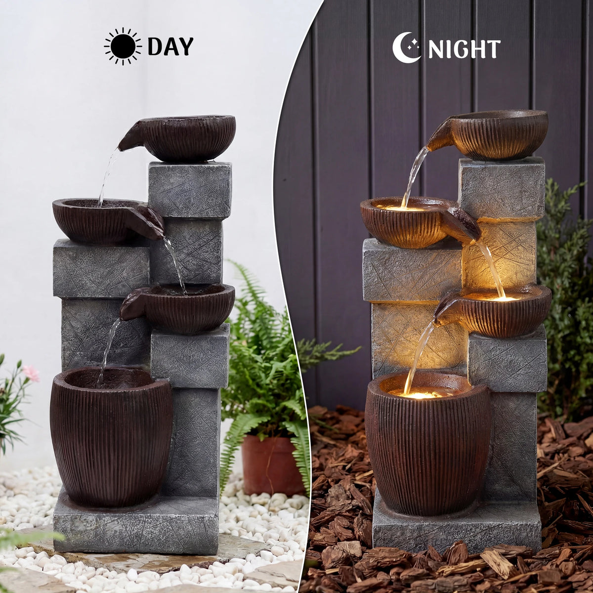 Modern LED Cascading Water Fountain For Patio Garden