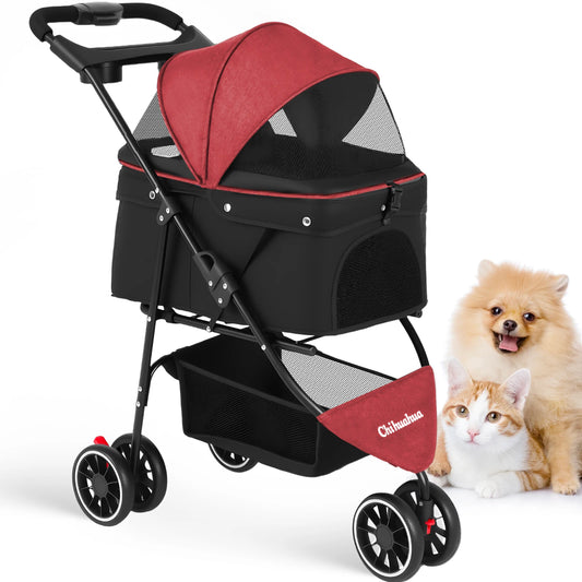 Chihuahua Pet Stroller 3 Wheel Foldable Breathable Canopy