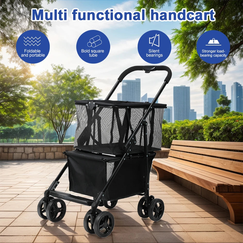 Functional Collapsible Carts Shopping Multifunctional Collapsible Cart Utility Trolley Cart Personal Shopping Cart or Pet Stroll