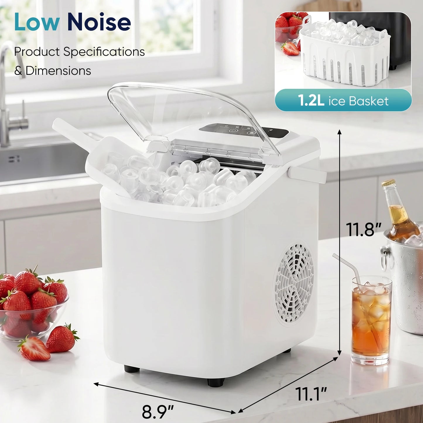 Portable Countertop Ice Maker With Scoop For Home Kitchen
