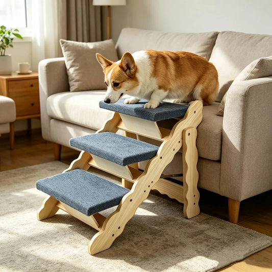 DishyKooker 2 In 1 Wooden Pet Stairs And Folding Ramp