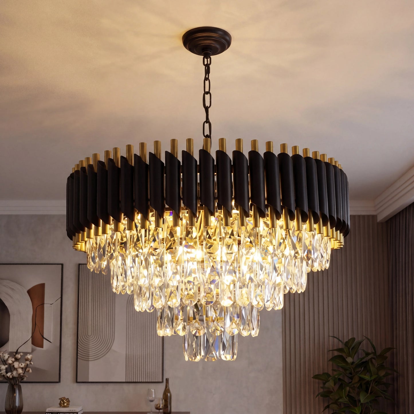 Dimmable 5 Tier K9 Crystal Chandelier For Living Room