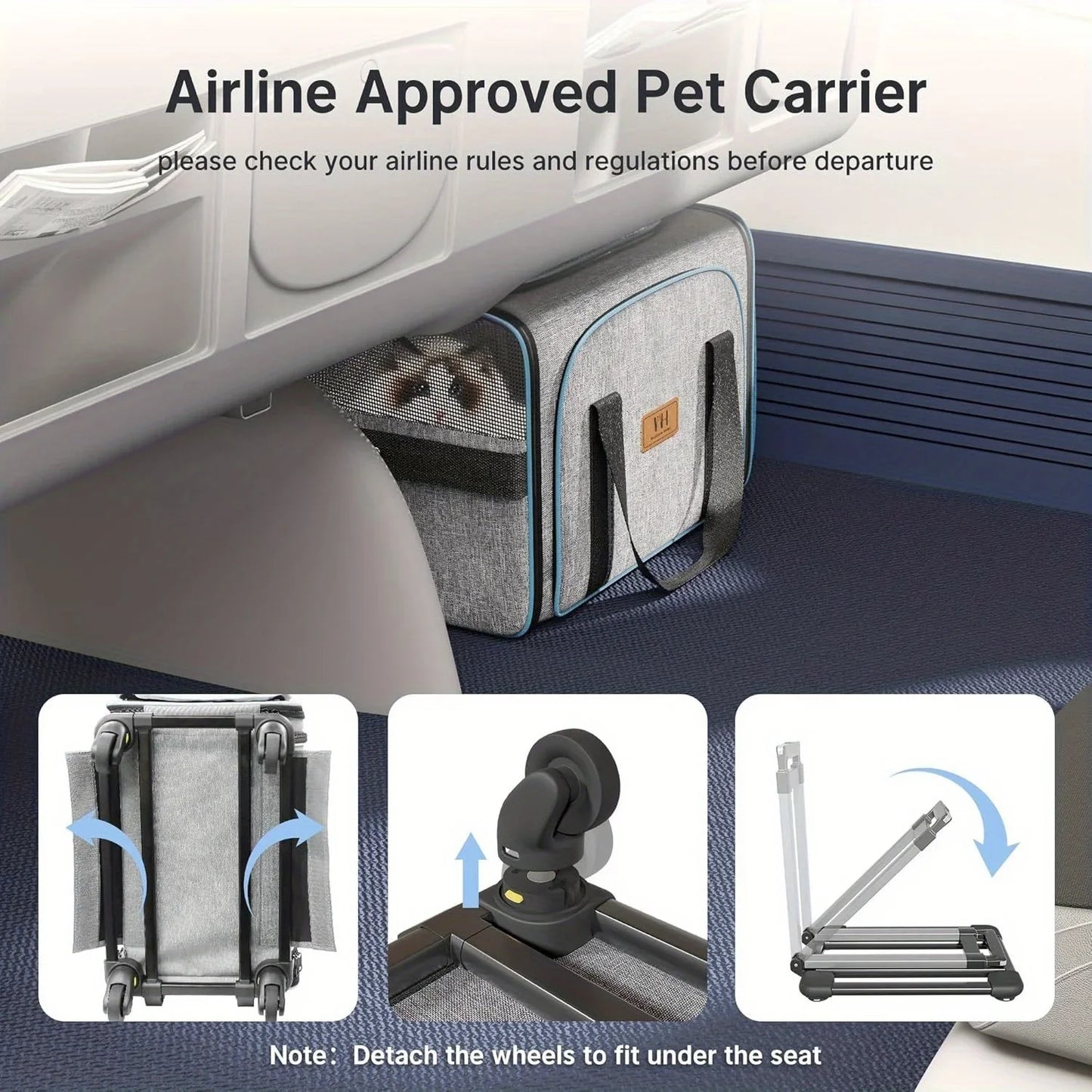 Wheeled Cat Cage Expandable Travel Crate for Pets