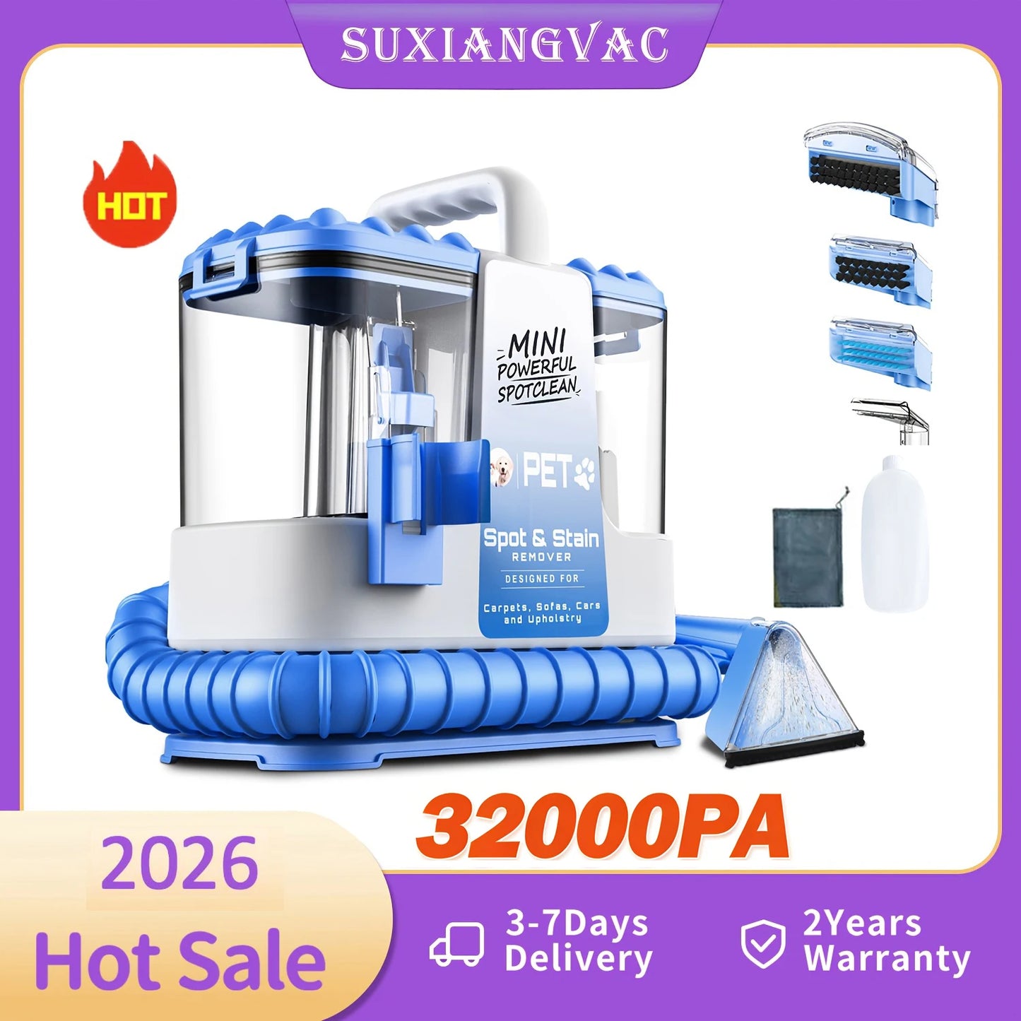 SUXIANGVAC Carpet Upholstery Cleaner 32Kpa Wet Dry Machine