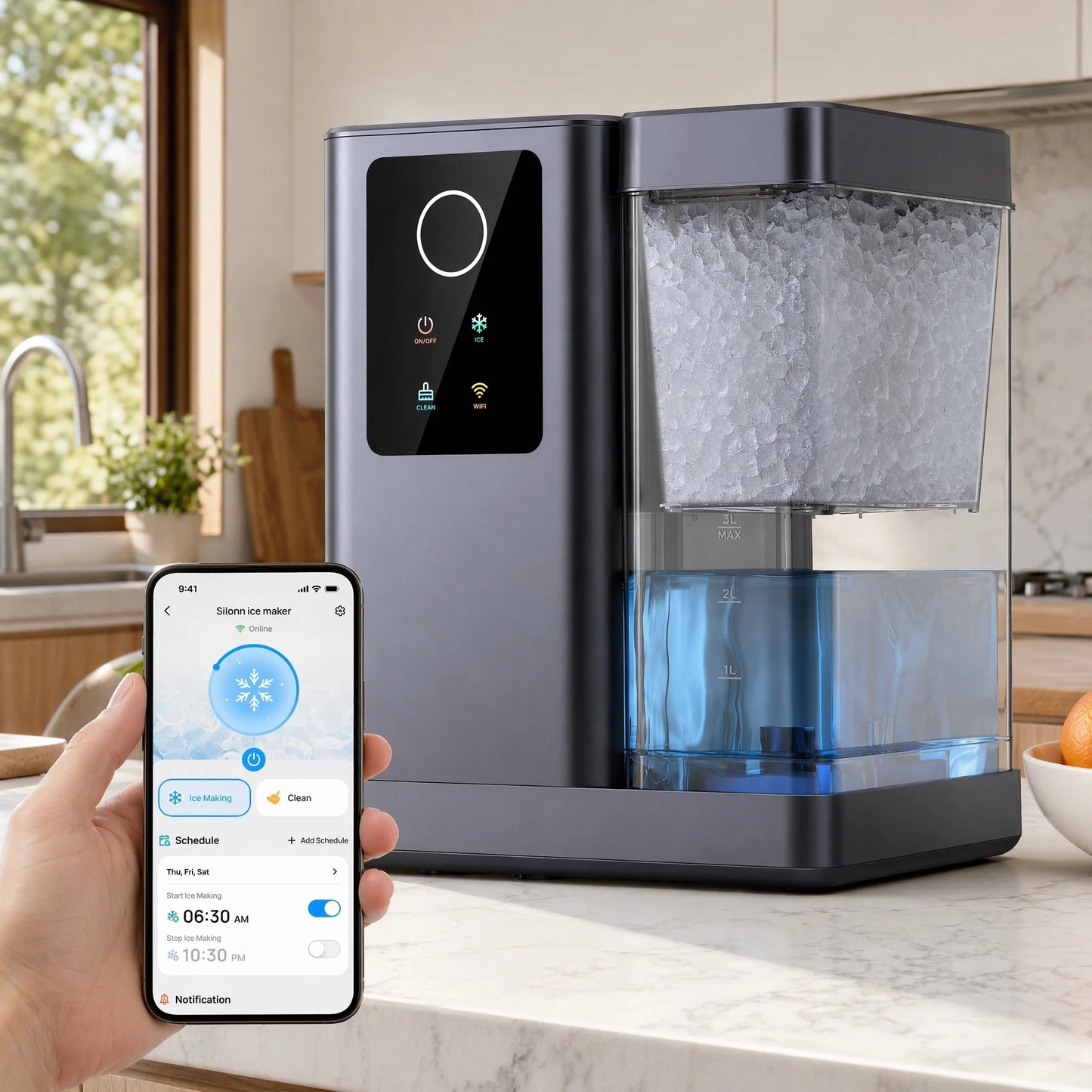 PHILERGO Nugget Ice Maker Countertop Self Cleaning App