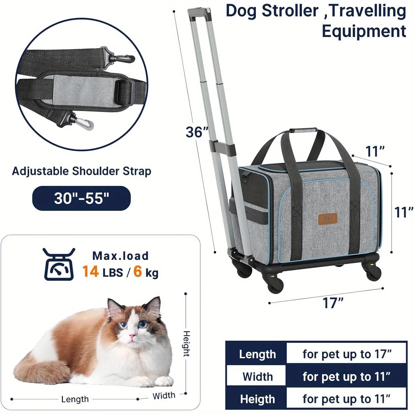 Wheeled Cat Cage Expandable Travel Crate for Pets
