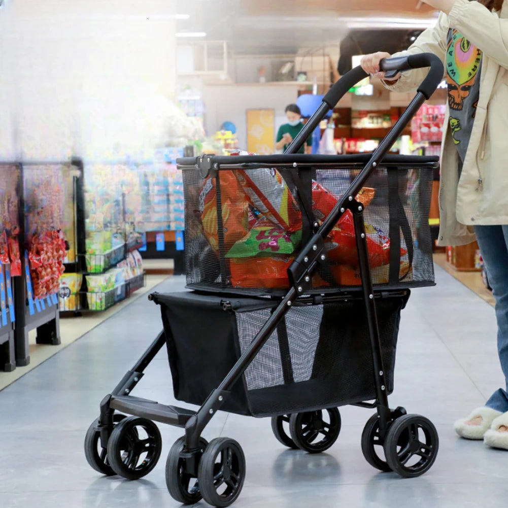 Functional Collapsible Carts Shopping Multifunctional Collapsible Cart Utility Trolley Cart Personal Shopping Cart or Pet Stroll