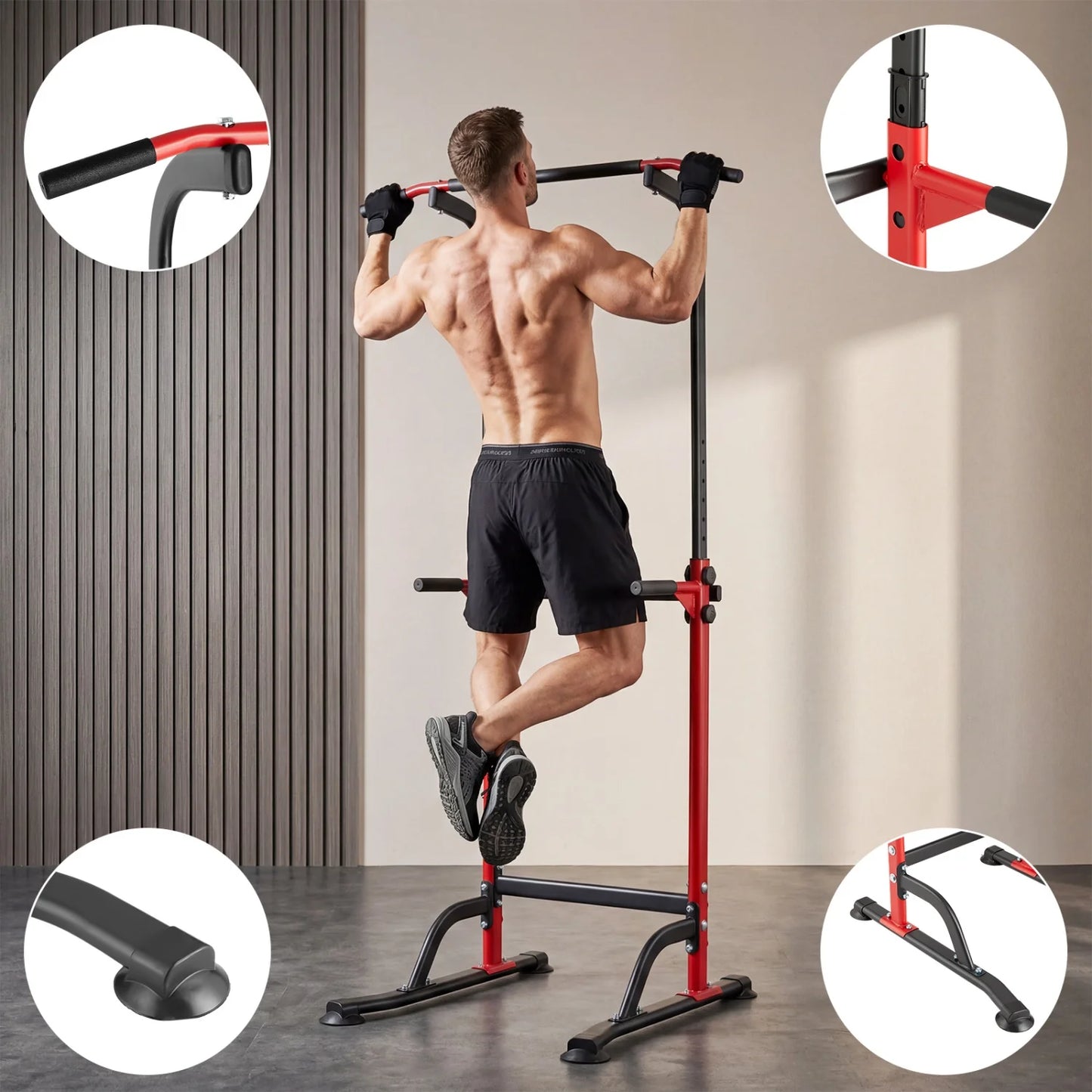 HiMISS Power Tower Pull Up Dip Station Adjustable Height