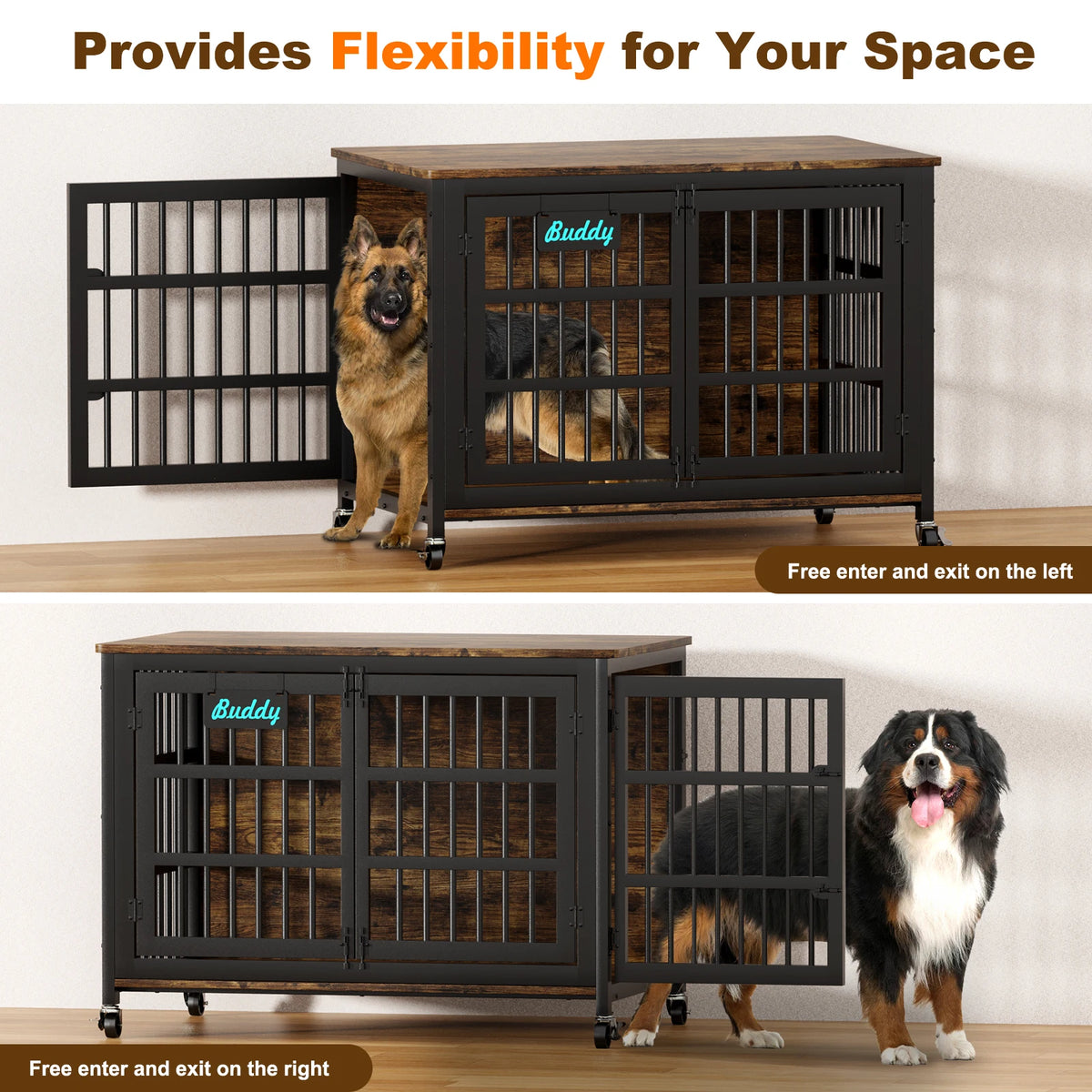 Heavy Duty Dog Crate Furniture With Casters And Wheels