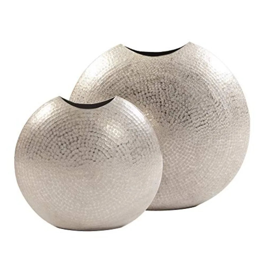 Frosted Decorative Metal Vase With Hammered Texture