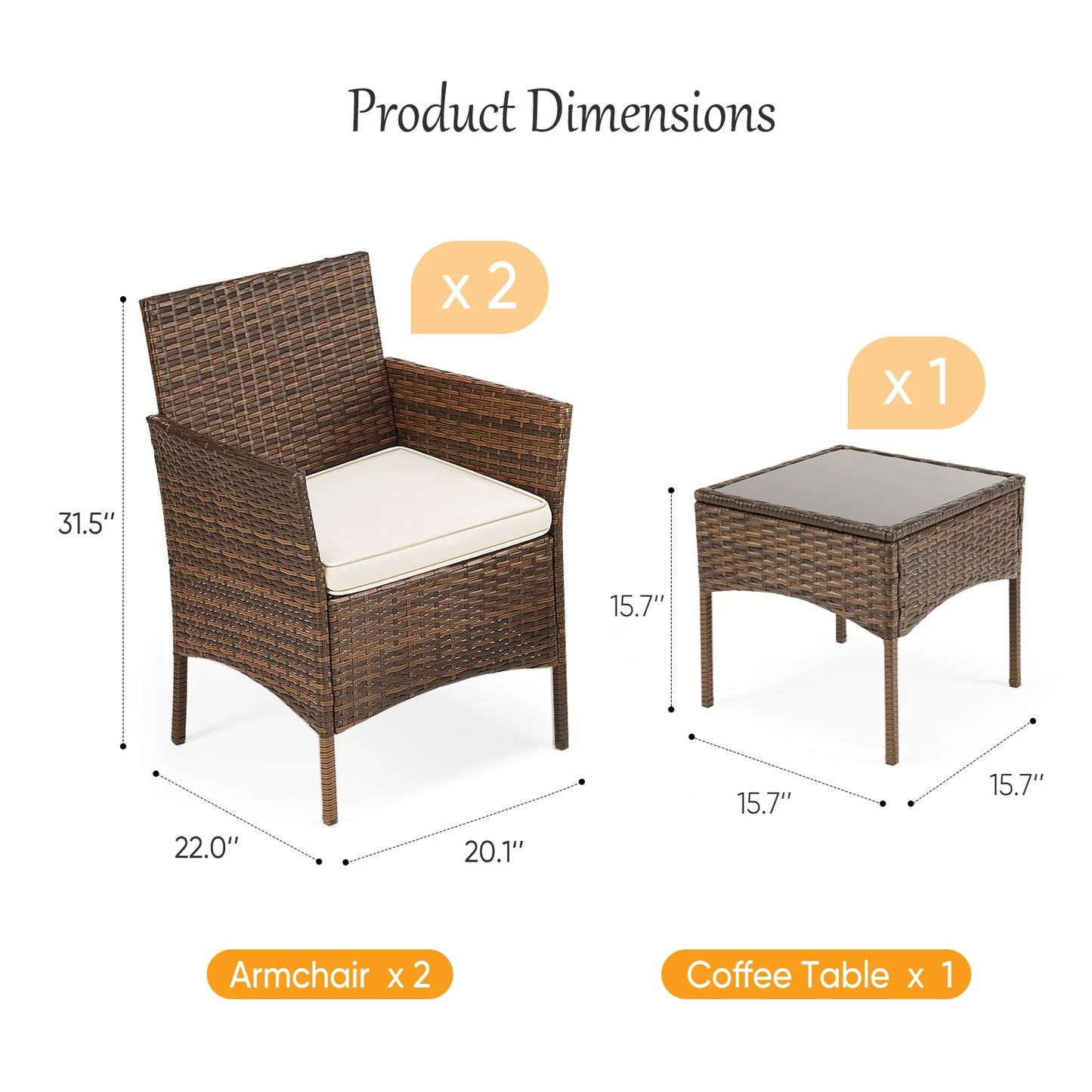 JHK 3 Piece Patio Furniture Set With Rattan Chairs