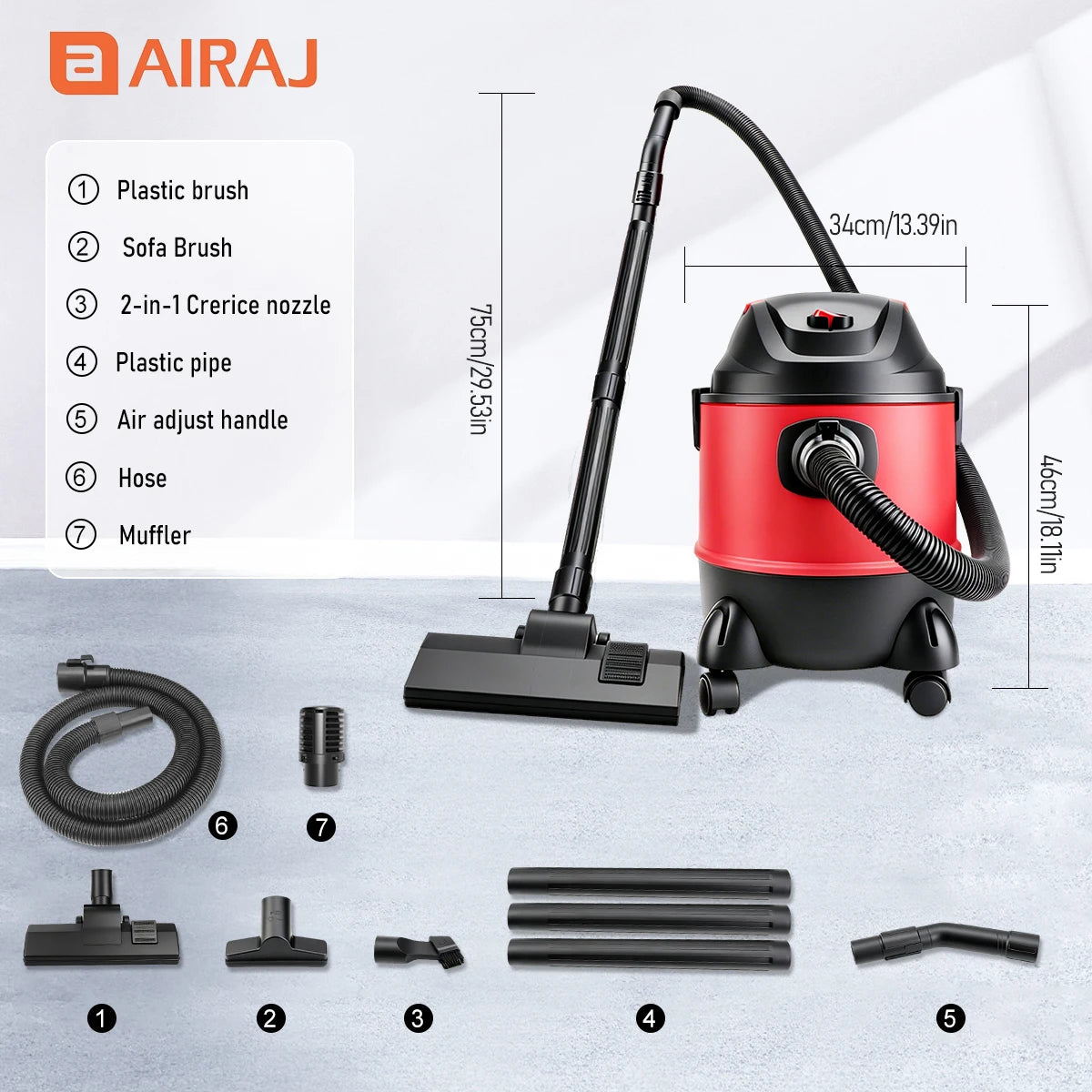 Five Gallon Dry Wet Vacuum Cleaner Set 120V 1200W