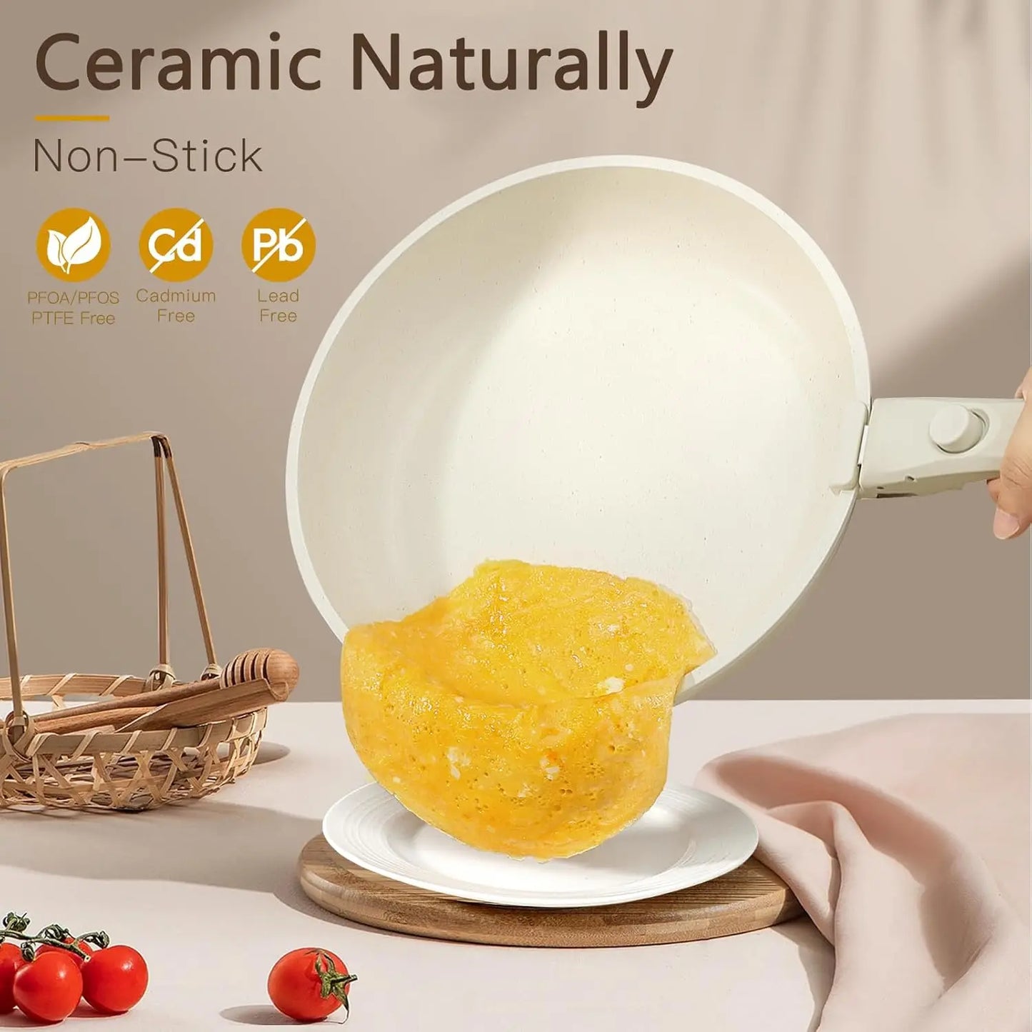 Ceramic Pots and Pans Set Non Stick, 21 Piece Detachable Handle Cookware, Healthy Non Toxic PFAS PFOA PTFE Free, Dishwasher &