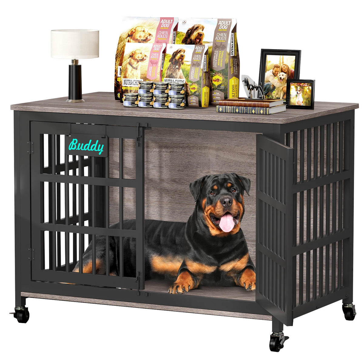 Heavy Duty Dog Crate Furniture With Casters And Wheels