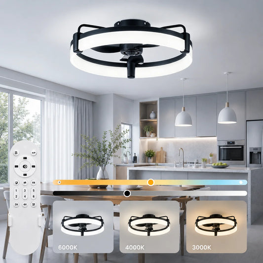 Aiopp Three Color Dimmable Ring LED Flush Mount Ceiling Fan